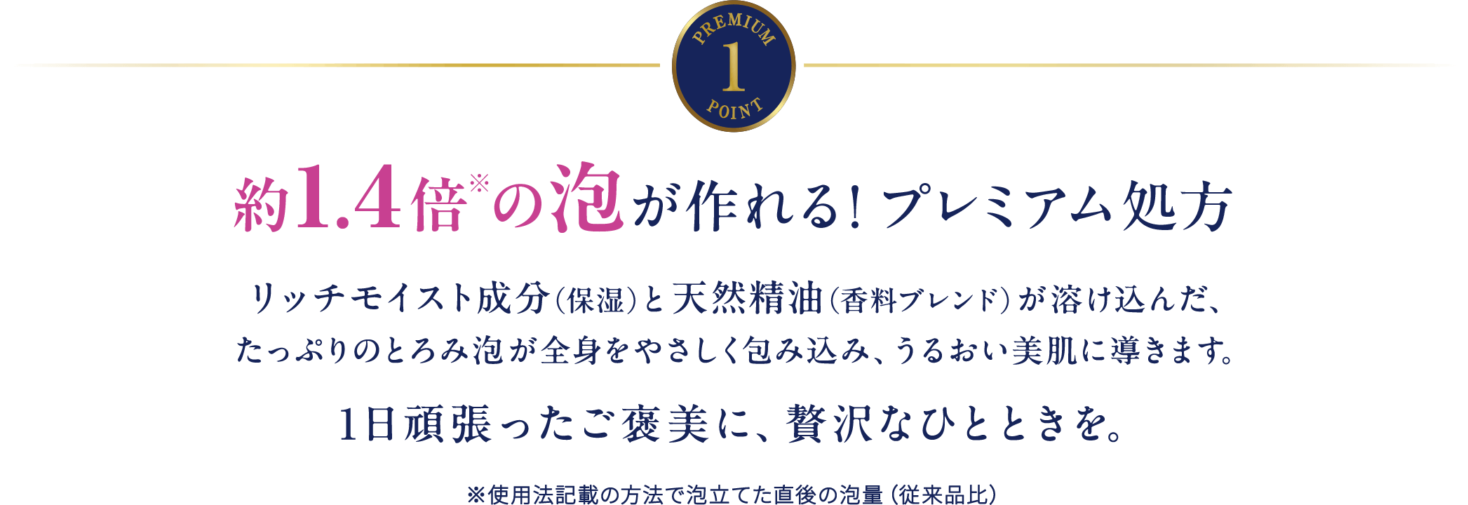 POINT1　約1.4倍の泡が作れる!プレミアム処方（従来品比）